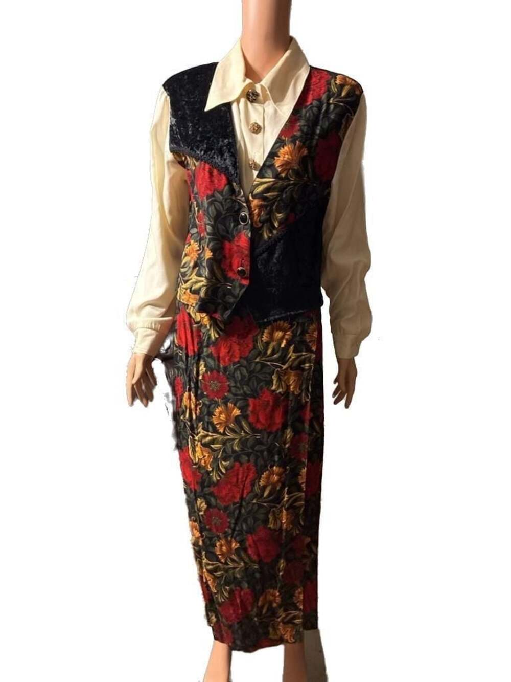 Vintage Hot Stuff Floral Vest and Matching Midi Skirt Set